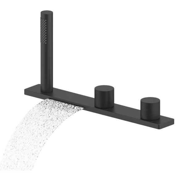 Bathtub Faucet LT-620 | Wholesale | Black Deck-Mount Set with Straight Waterfall Spout | B2B Project Supply