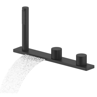 Bathtub Faucet LT-620 | Wholesale | Black Deck-Mount Set with Straight Waterfall Spout | B2B Project Supply