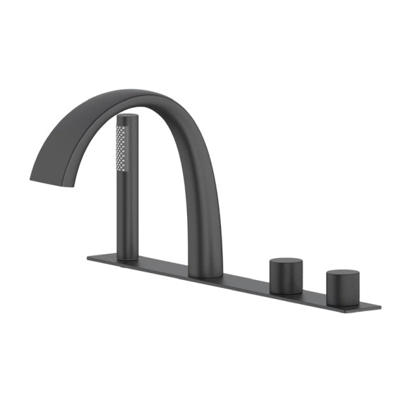 Bathtub Faucet LT-621 | Wholesale | Curved Multi-Hole Faucet Set in Black Finish | Wholesale Supply