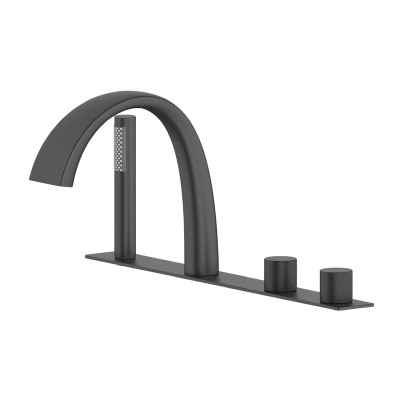 Bathtub Faucet LT-621 | Wholesale | Curved Multi-Hole Faucet Set in Black Finish | Wholesale Supply