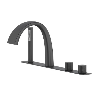 Bathtub Faucet LT-621 | Wholesale | Curved Multi-Hole Faucet Set in Black Finish | Wholesale Supply