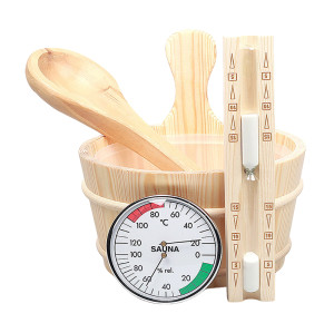 Sauna Kit V-B107 | Wholesale | Pine Barrel Bucket with Long Wooden Ladle | B2B Bulk Supply
