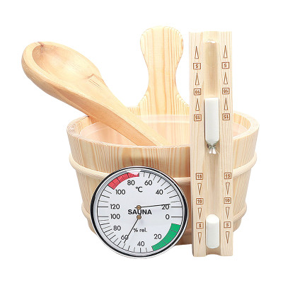 Sauna Kit V-B107 | Wholesale | Pine Barrel Bucket with Long Wooden Ladle | B2B Bulk Supply