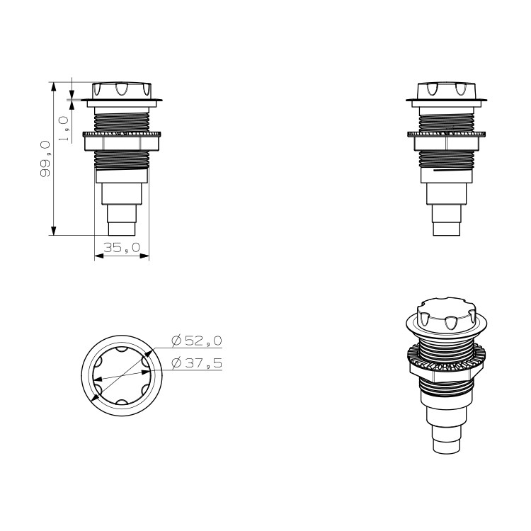 Bathtub Air Switch Set AR-14 Series Dimension