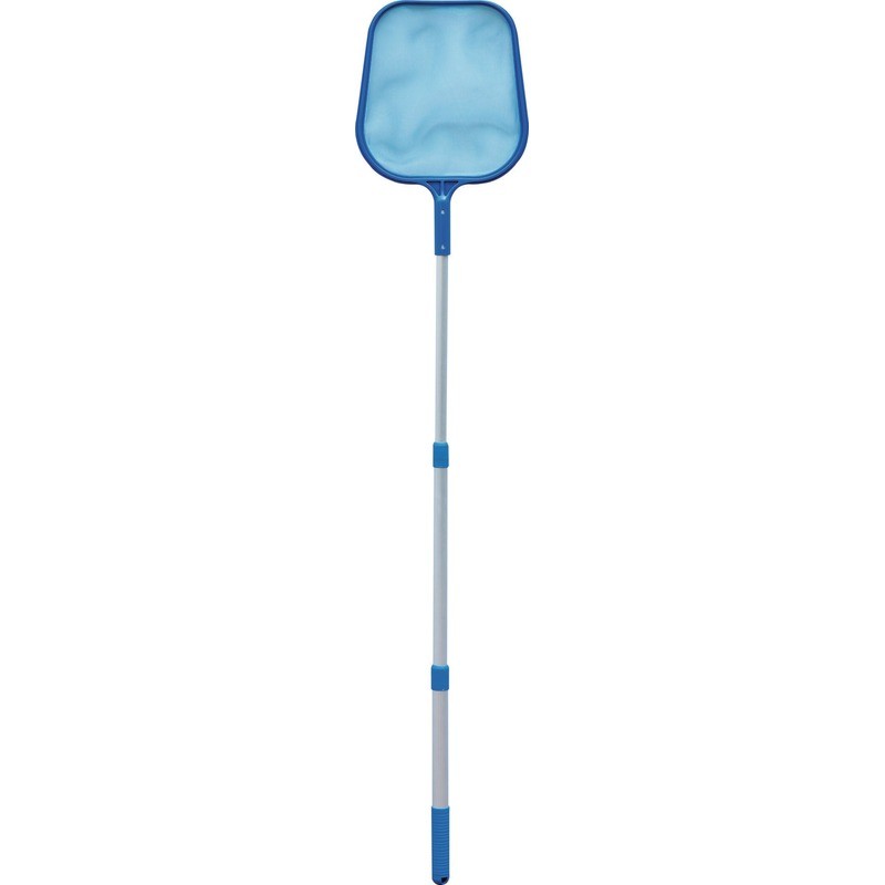 Blue pool leaf skimmer with telescopic pole