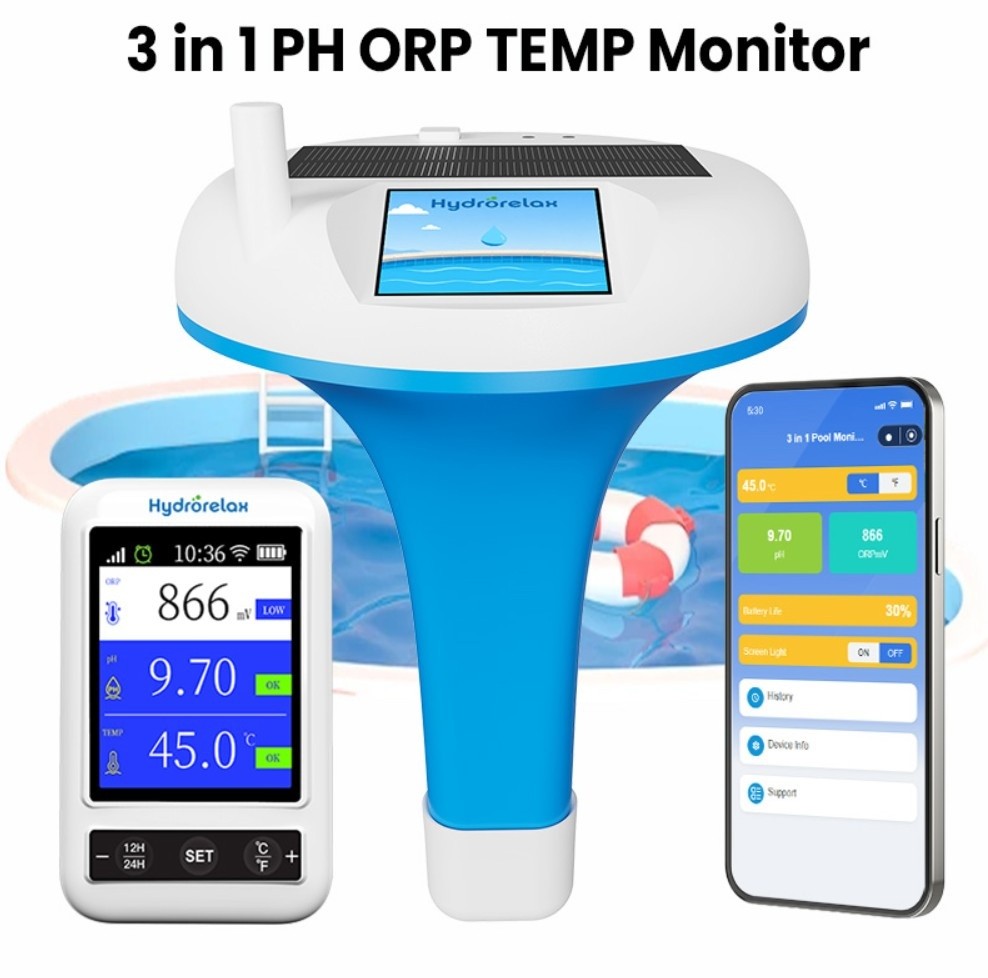 3-in-1 pH ORP temperature smart pool monitor with display and mobile app