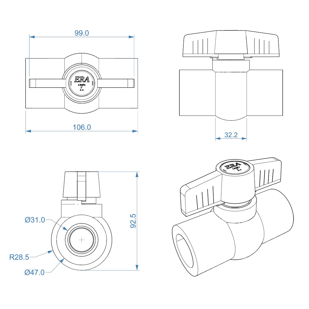 Spa Ball Valve TH75 TH100 TH150 TH200  Views