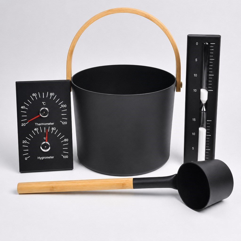 Powder-coated aluminum sauna bucket and ladle set