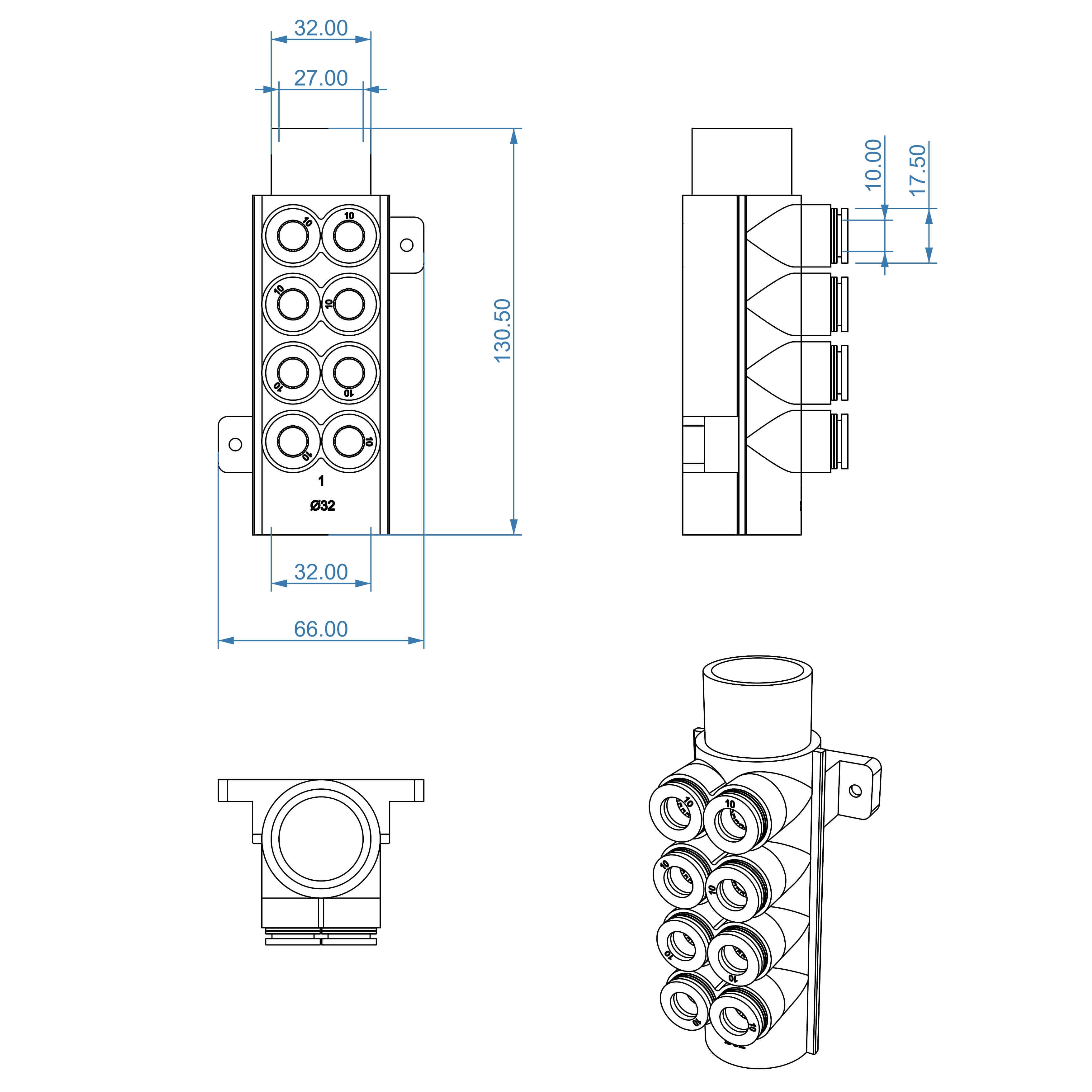 Spa Water Manifolds AM200-10 Dimension