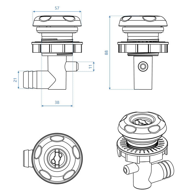 Spa Water Jet Dimensions