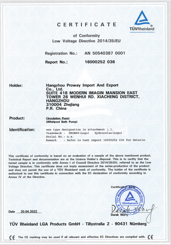 CERTIFICATE of Conformity Low Voltage Directive