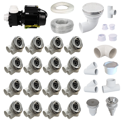 Bathtub Whirlpool Hydromassage System | Wholesale |  Complete Spa Whirlpool Plumbing Kit with LP300 Pump | Bulk Supply