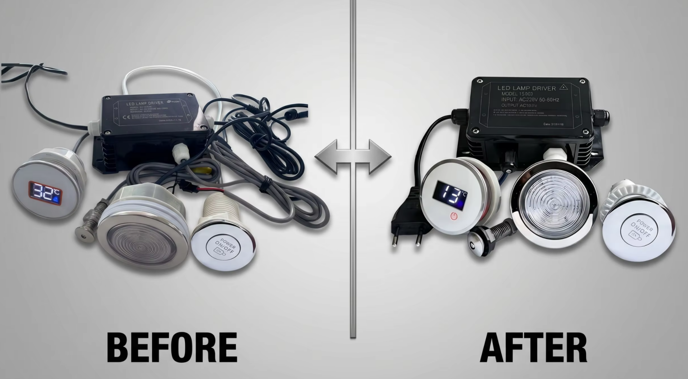 LED bathtub light system before function optimization (left) and after function optimization (right)