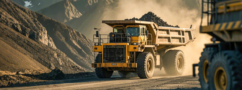Heavy mining vehicle operating at an open-pit mine