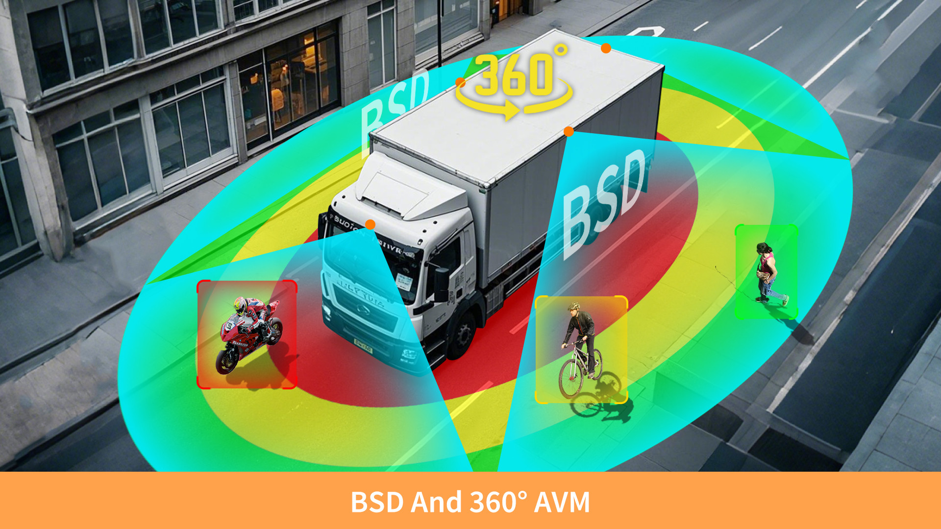 Cyclist and commercial vehicle sharing an urban road