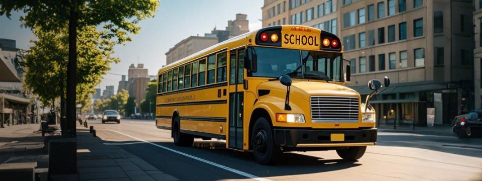 School bus fleet operating on an urban road
