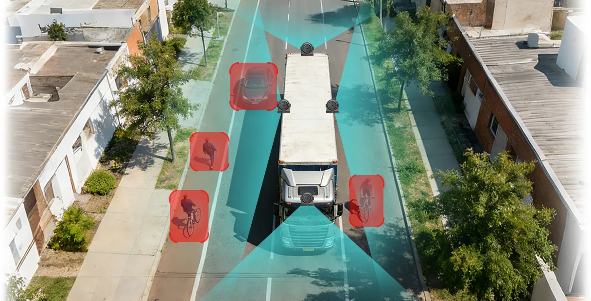 Blind spot warning system fitted to a fleet vehicle