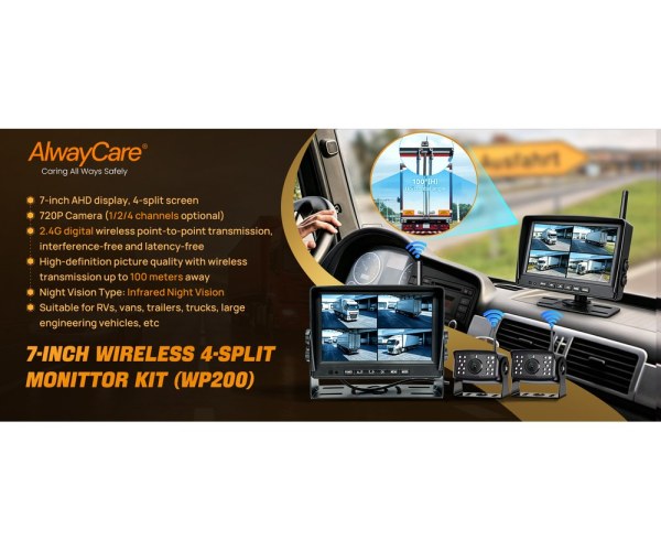 WP250-B 10.1" Full 4-Camera Wireless Quad-Split Commercial Fleet Kit