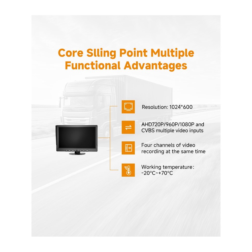 DP285-A 10.1" Large-Format Quad-Split In-Cab Fleet Monitor