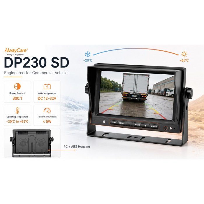 DP230-A 7" Monitor para vehículos comerciales de canal 4 con división cuádruple