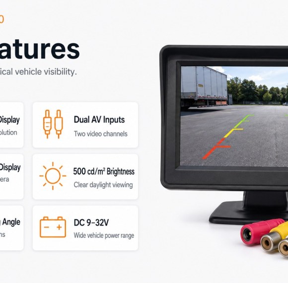 DP970 4.3" Monitor compacto para vehículos comerciales en cabina