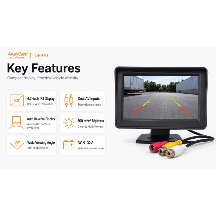 DP970 4.3" Monitor compacto para vehículos comerciales en cabina