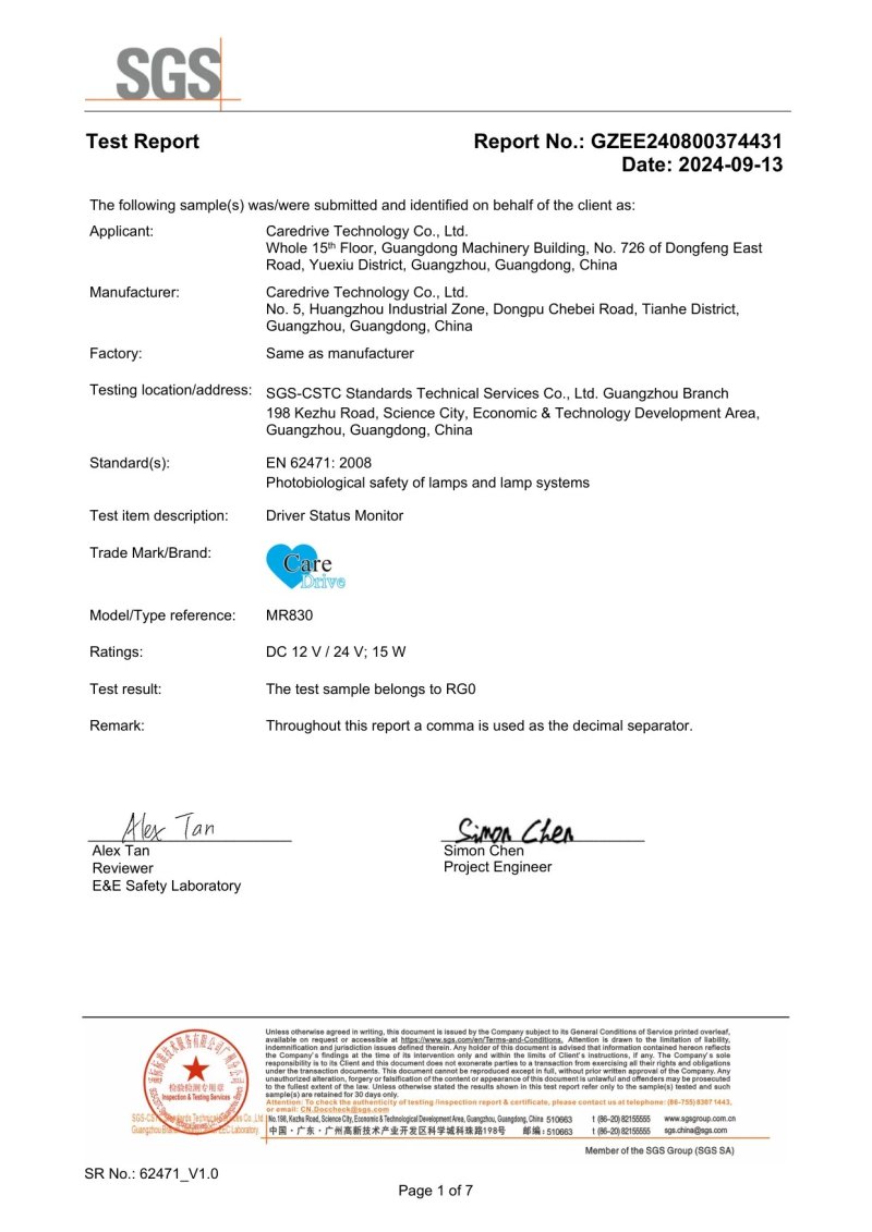 SGS Certificate MR830 Infrared Lights