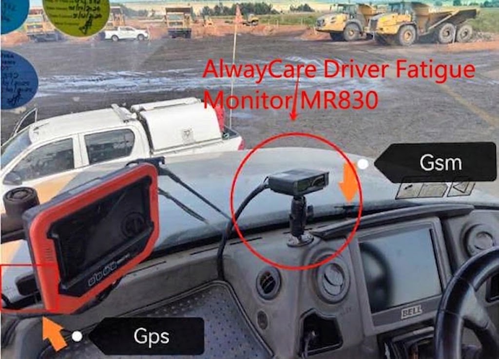 AlwayCare MR830 installed in Bell mining haul truck with GPS and GSM modules