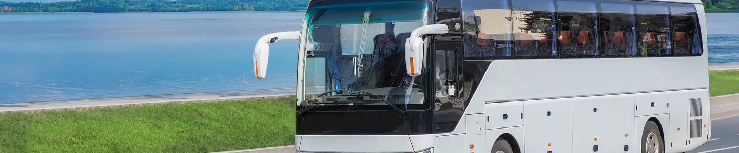 Coach bus on a coastal intercity route