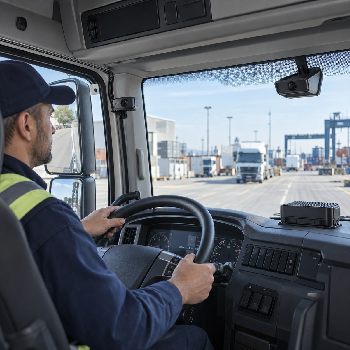 Platform-connected MR830-APB fleet safety operations in a commercial truck cab