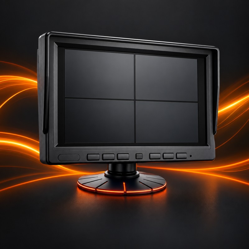 Anti-Glare Detachable Sunshade & Rugged Housing - DP285-A 10.1" Large-Format Quad-Split In-Cab Fleet Monitor