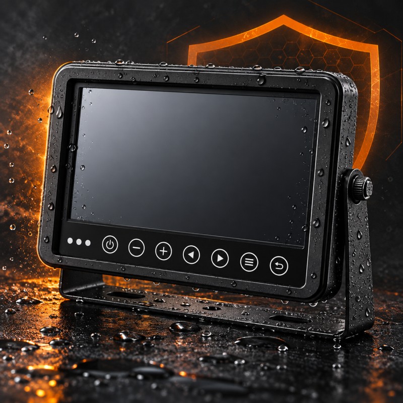 IP69K Waterproof All-Metal Construction & 5.9G Vibration Resistance - DP210-B 7" IP68 Waterproof Heavy-Duty Commercial Vehicle Monitor