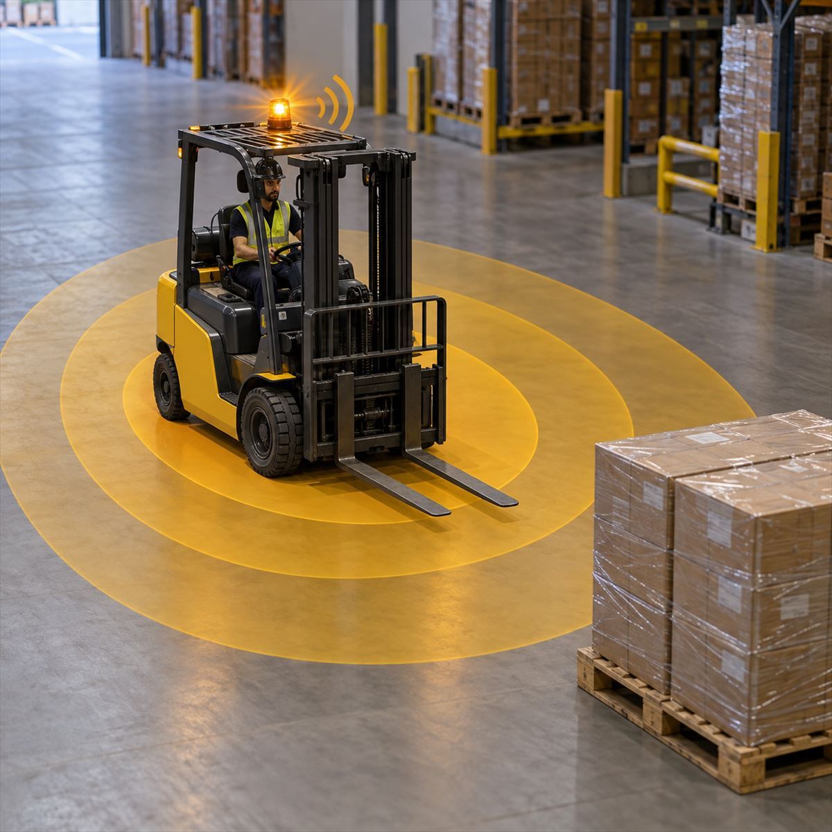 Three distance levels for audible and flashing-light obstacle alerts