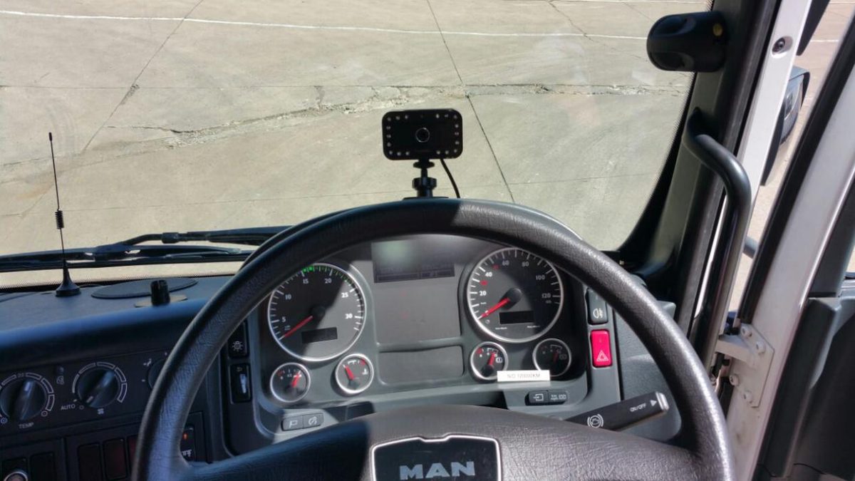 Dashboard installation of AlwayCare MR688-RS232 optical pupil tracking sensor.