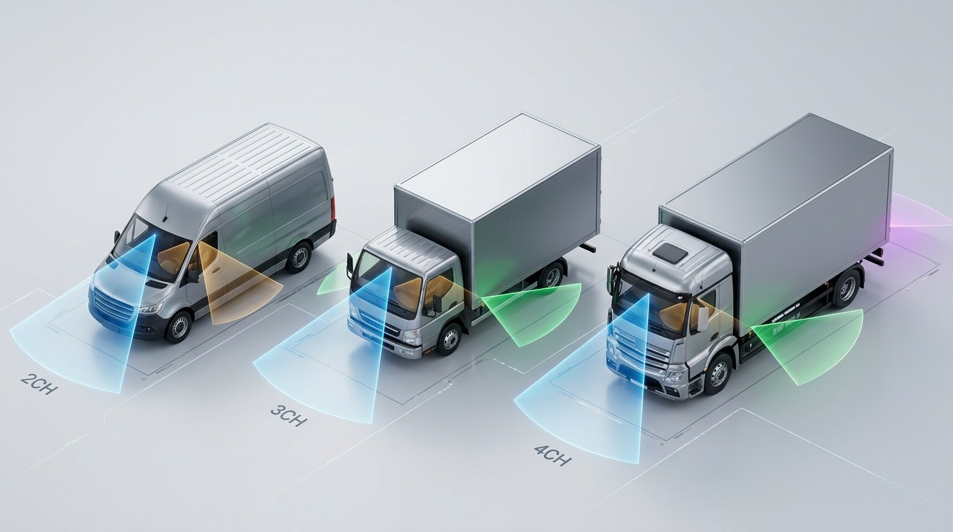 2CH vs 3CH vs 4CH Commercial Fleet Dash Cam Perimeter Coverage Comparison