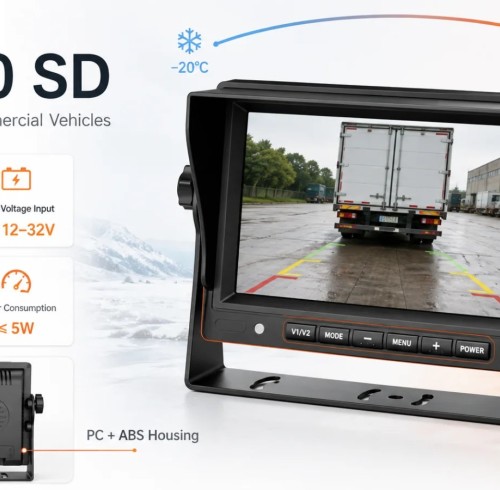 DP230-A 7" Monitor para vehículos comerciales de canal 4 con división cuádruple