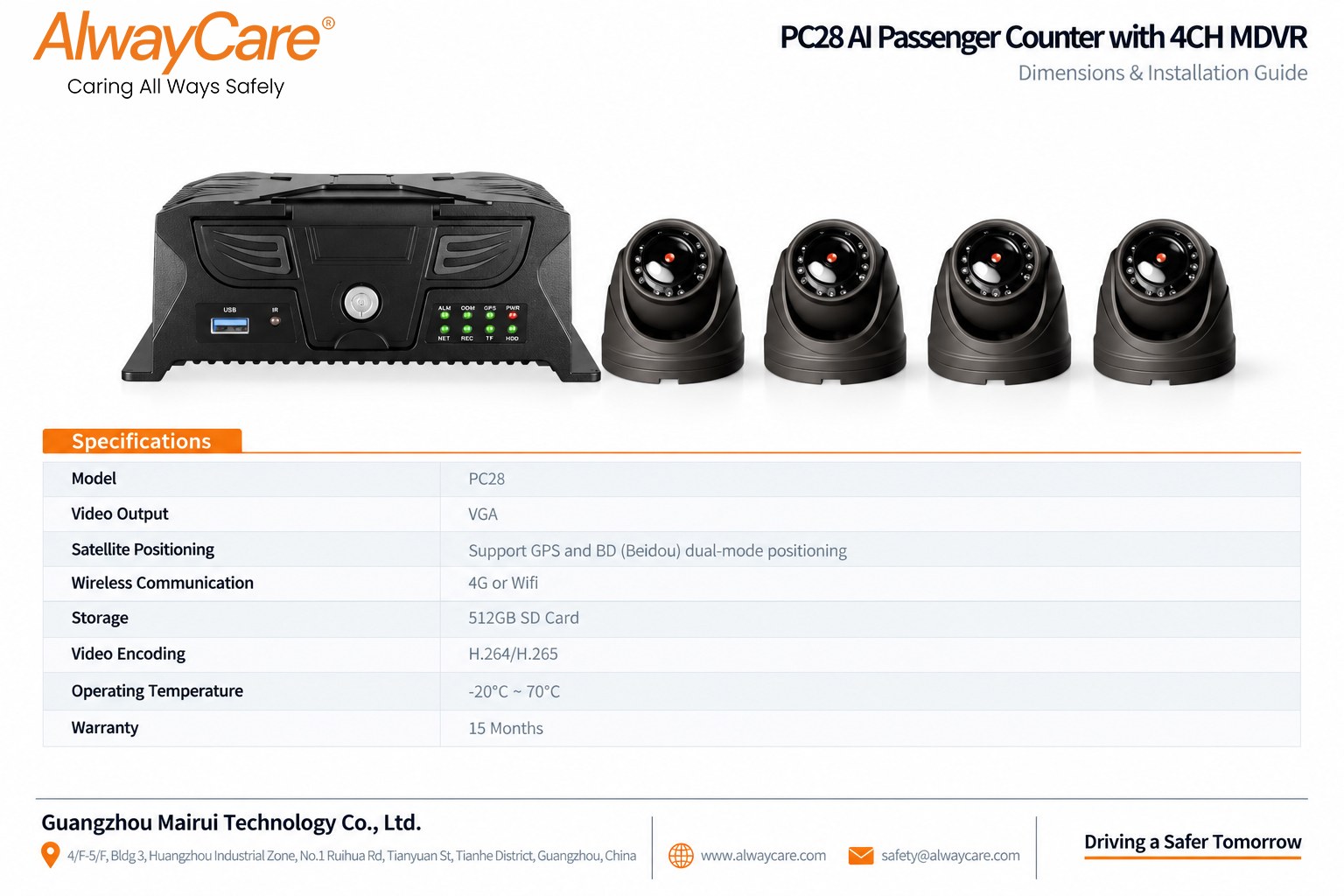 AlwayCare PC28 AI Passenger Counter with 4CH MDVR Specifications and Product Views