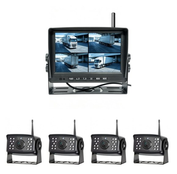 WP200-B 7" Wireless Quad-Split Monitor Kit (4-Camera Package)