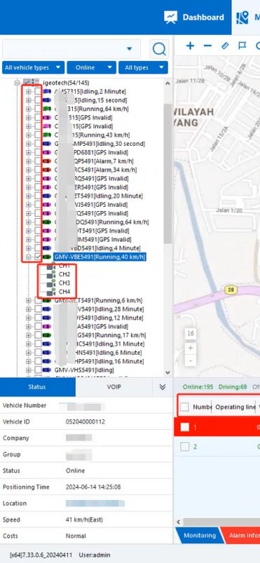 CMS fleet platform live monitoring interface