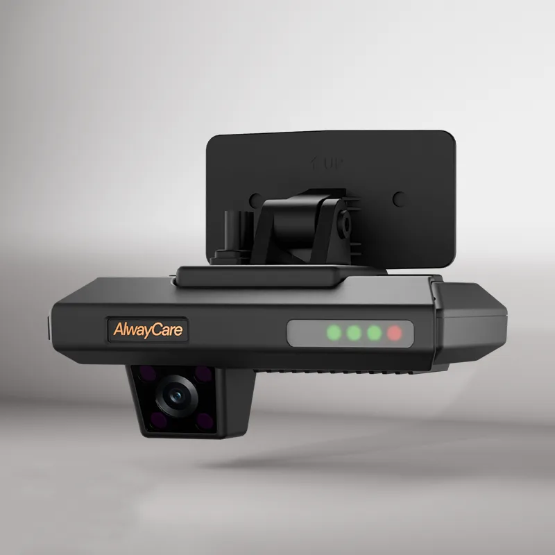 Dual-facing AI dashcam with road-facing and cabin-facing lenses