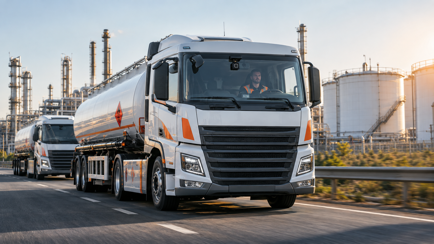 Petroleum tanker truck monitored by intelligent anti-collision and driver fatigue warning systems