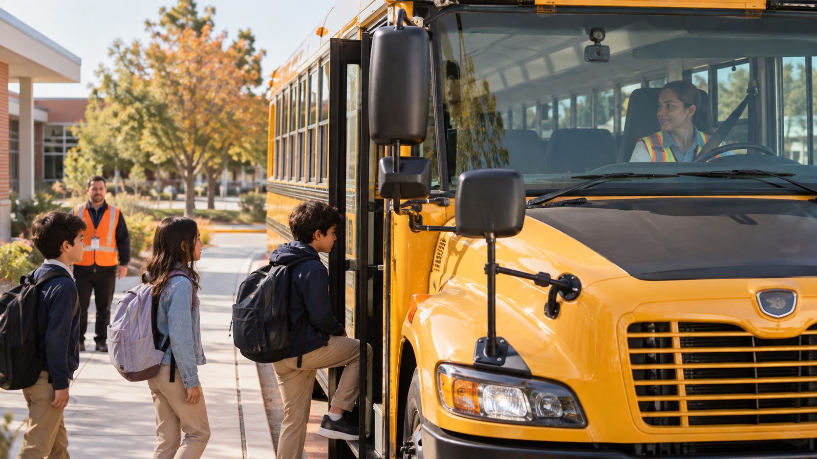 School bus fleet safety solution with AI driver monitoring and student protection cameras