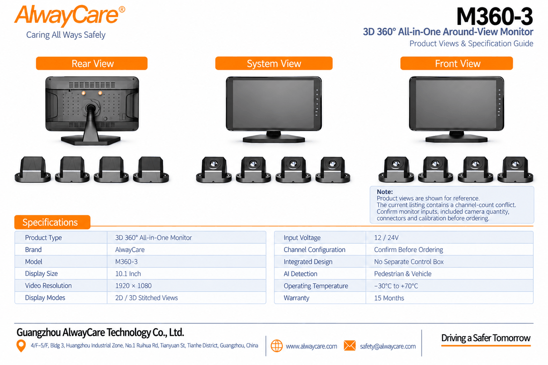 AlwayCare M360-3 3D 360° All-in-One Around-View Monitor Specifications and Product Views
