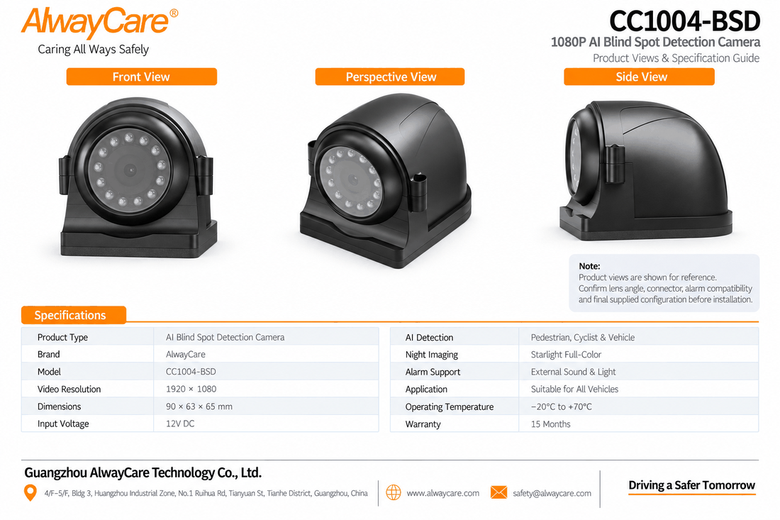AlwayCare CC1004-BSD Blind Spot Detection Camera for Fleets Specifications and Product Views