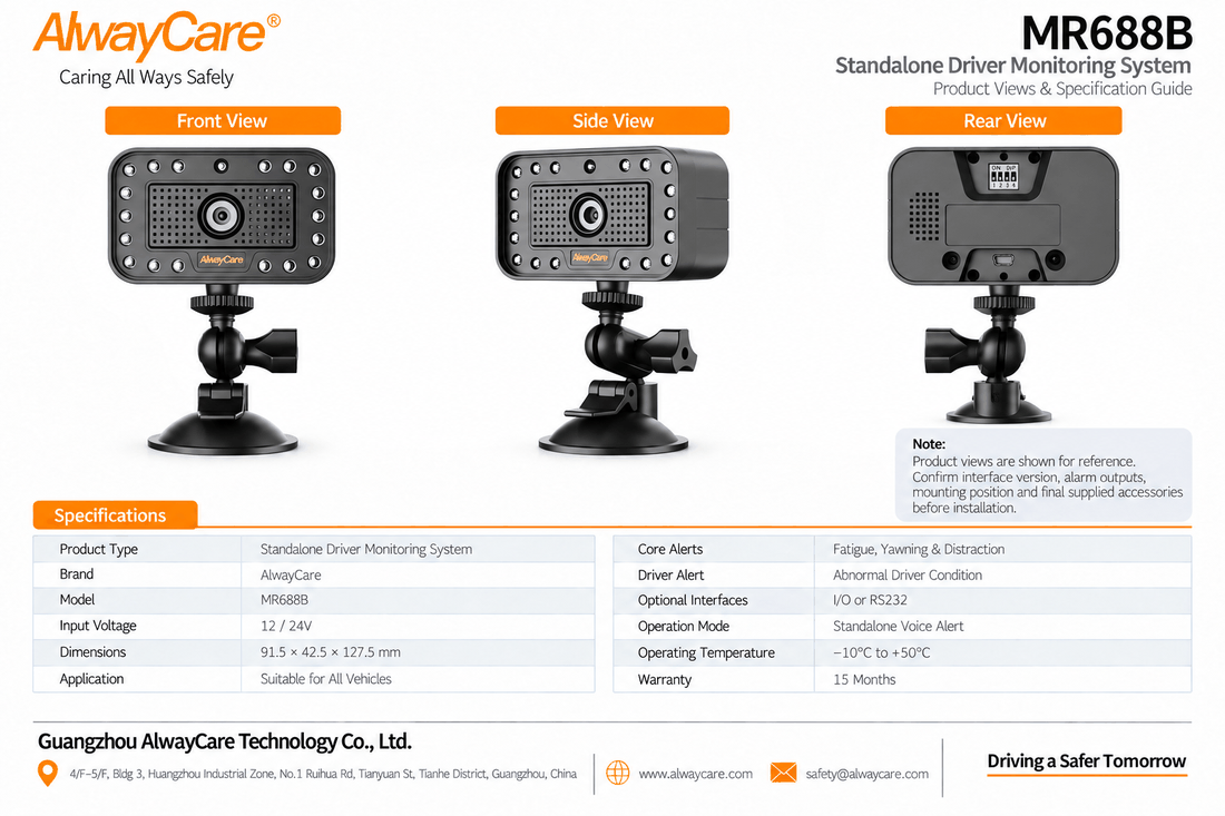 AlwayCare MR688B Standalone Driver Monitoring System Specifications and Product Views