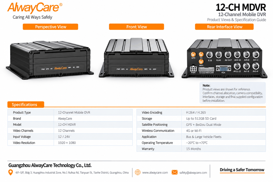 AlwayCare 12-Channel Mobile DVR for Bus Fleets Specifications and Product Views