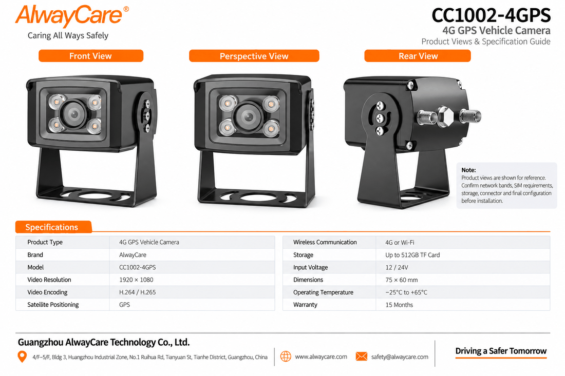 AlwayCare CC1002-4GPS 4G GPS Vehicle Camera for Fleets Specifications and Product Views