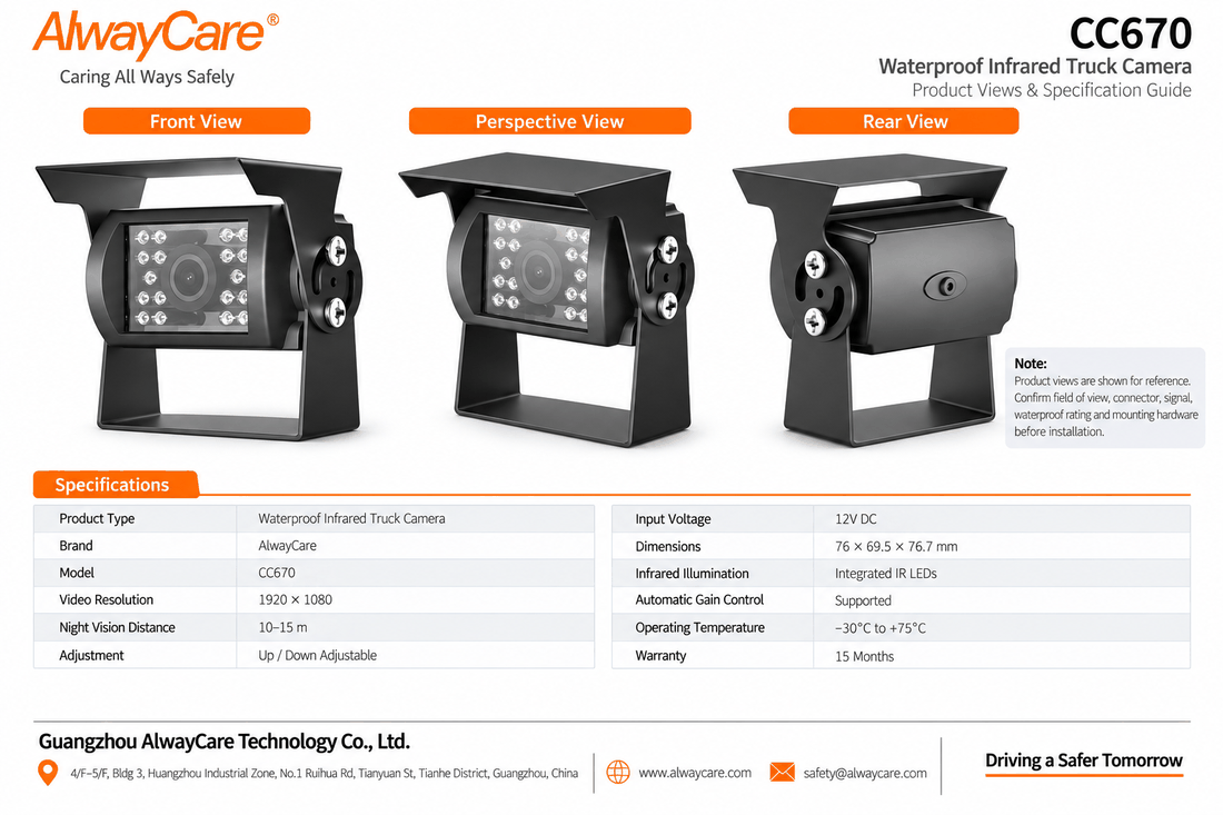 AlwayCare CC670 Waterproof Infrared Truck Camera Specifications and Product Views