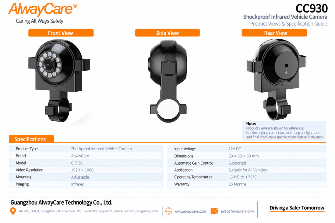 AlwayCare CC930 Shockproof Infrared Vehicle Camera Specifications and Product Views