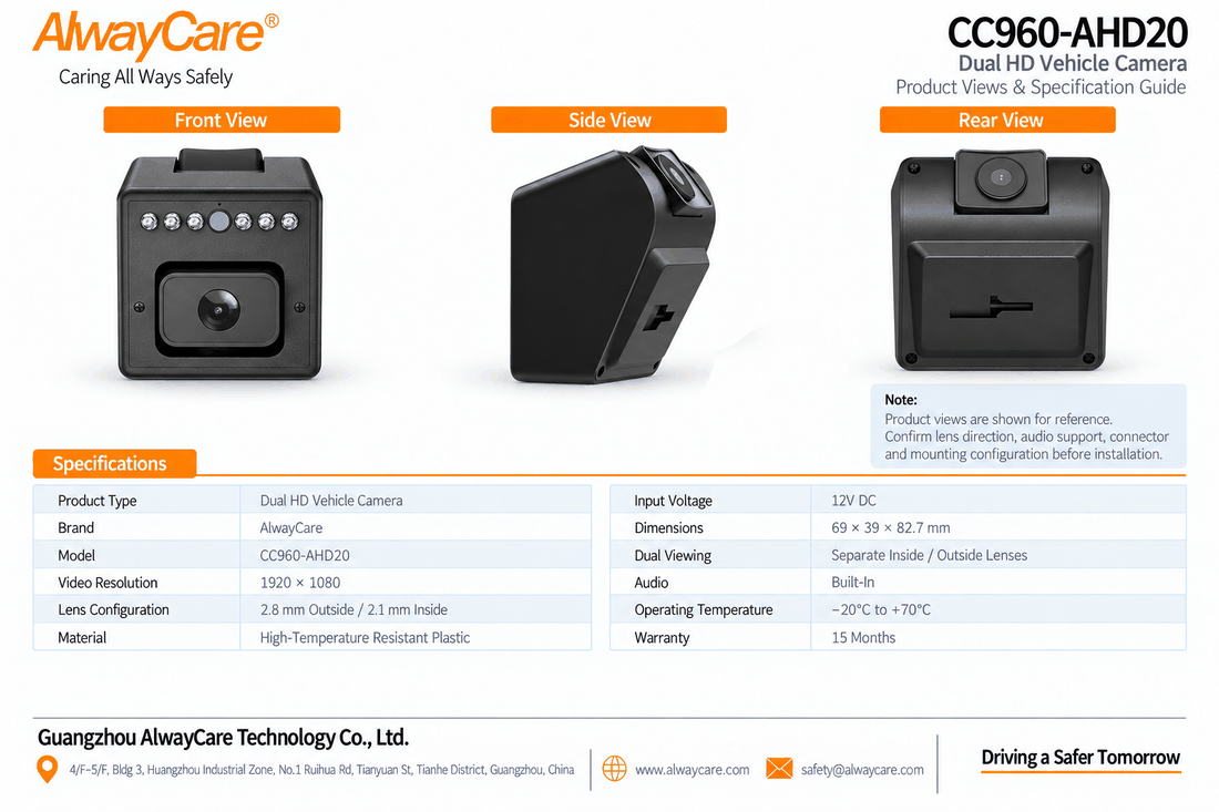 AlwayCare CC960-AHD20 Dual HD Vehicle Camera Specifications and Product Views